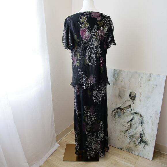 Adrianna Papell Silk Two piece floral set size 14 - Picture 2 of 5